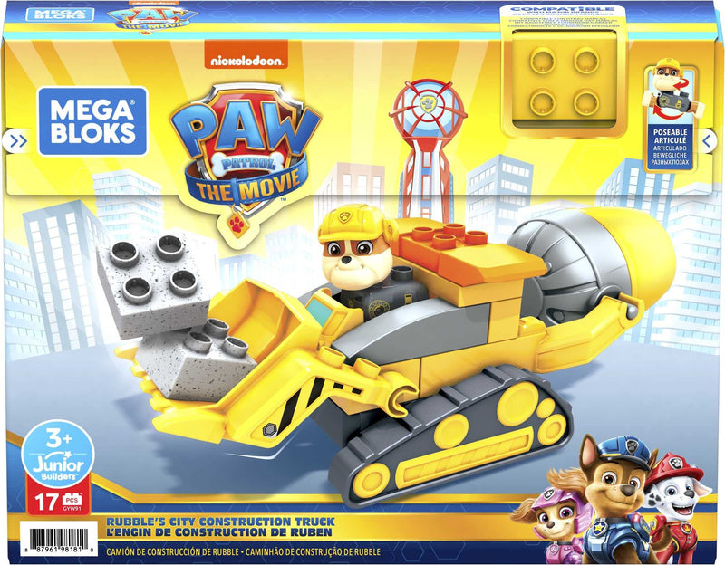 Mega Bloks PAW Patrol Rubble's City Construction Truck, Building Toys for Toddlers