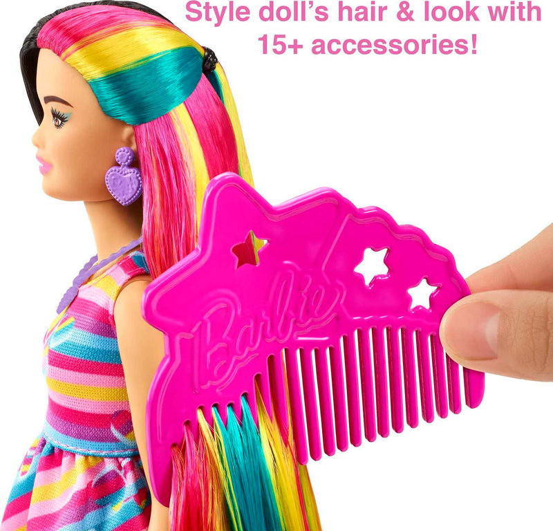 Barbie Totally Hair Heart-Themed Doll, Petite, 8.5 inch Fantasy Hair, Dress, 15 Hair & Fashion Play Accessories (8 with Color Change Feature) for Kids 3 Years Old & Up