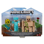 Mattel Minecraft 2-Pack Iron Golem & Steve 3.25" Scale Video Game Authentic Action Figure with Accessory and Craft-a-Block