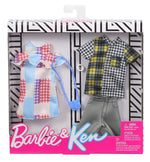 Barbie Fashion Pack with 1 Outfit of Gingham Patterned Dress & 1 Accessory Doll & Plaid Shirt, Shorts & Accessory for Ken Doll