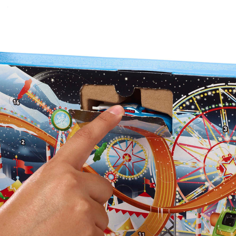 Hot Wheels Advent Calendar, 8 Hot Wheels Holiday-Themed Toy Cars Plus Assorted Accessories with Playmat