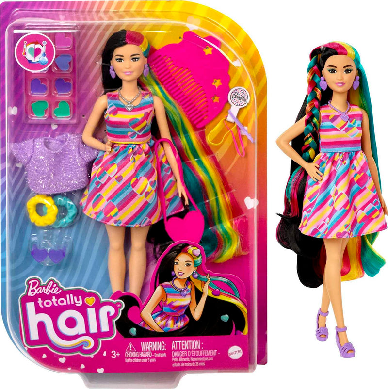 Barbie Totally Hair Heart-Themed Doll, Petite, 8.5 inch Fantasy Hair, Dress, 15 Hair & Fashion Play Accessories (8 with Color Change Feature) for Kids 3 Years Old & Up