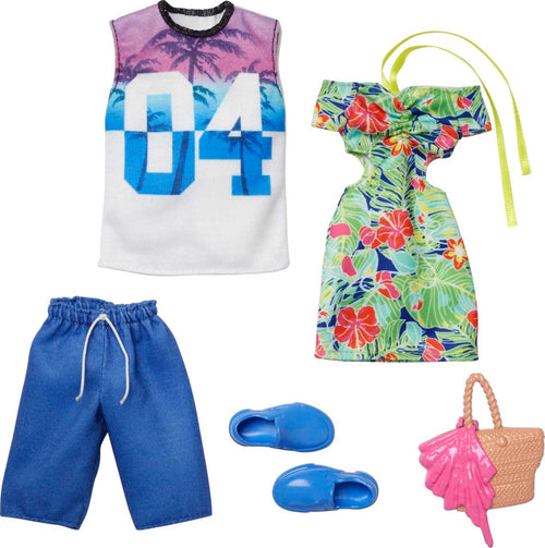 Barbie Ken Fashions 2-Pack Clothing Set, 1 Outfit & Accessory for Barbie Doll: Tropical Dress & Tote