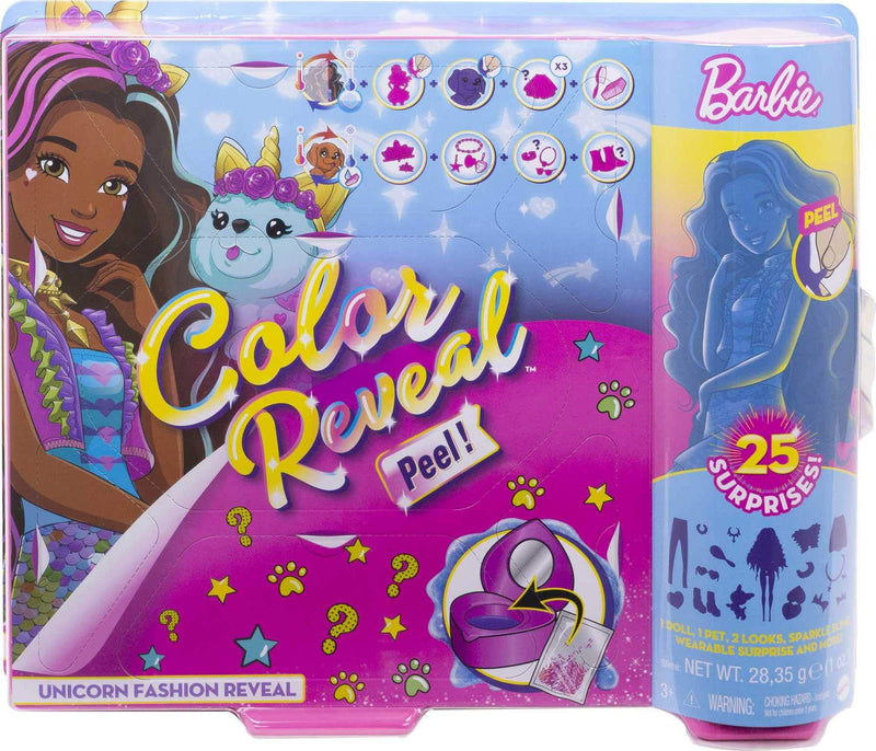 Barbie Color Reveal Peel Unicorn Fashion Reveal Doll Set with 25 Surprises