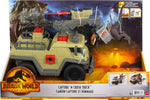 Jurassic World Dominion Capture and Crush Truck with Velociraptor Dinosaur Figure, Toy Vehicle with Tranquilizer, Crane and 2 Breakaways