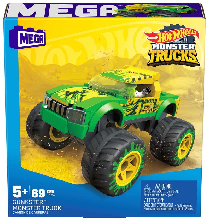 Hot Wheels Mega Gunkster Monster Truck Building Set with 69 Pieces with Micro Figure Driver Figure