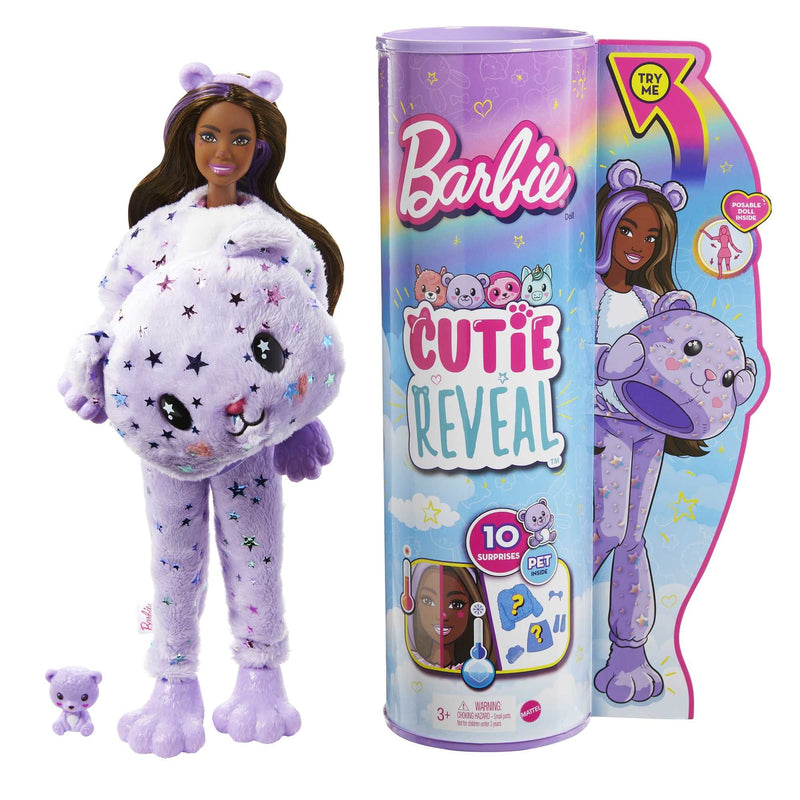 Barbie Doll, Cutie Reveal Teddy Bear Plush Costume Doll with 10 Surprises