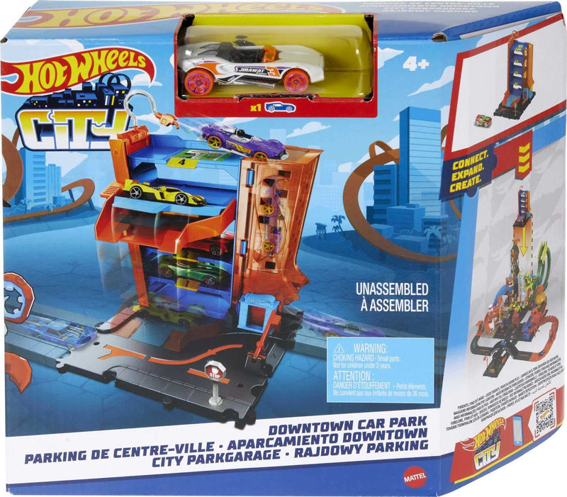 Hot Wheels City Downtown Car Park Playset, with 1 Hot Wheels Car, Connects to Other Tracks & Playsets