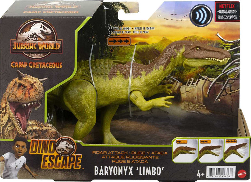Jurassic World Roar Attack Baryonyx Limbo Camp Cretaceous Dinosaur Figure with Movable Joints, Realistic Sculpting, Strike Feature & Sounds