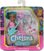 Barbie Chelsea Can Be Playset with Brunette Chelsea Rockstar Doll (6-in), Guitar, Microphone, Headphones, 2 VIP Tickets, Star-Shaped Glasses