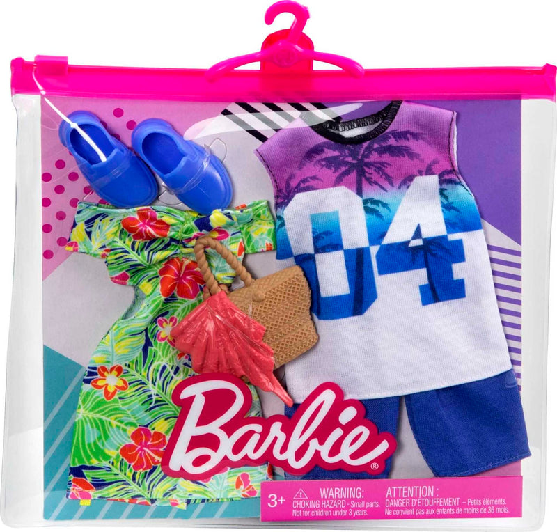 Barbie Ken Fashions 2-Pack Clothing Set, 1 Outfit & Accessory for Barbie Doll: Tropical Dress & Tote