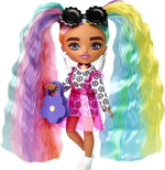 Barbie Extra Minis Doll #6 (5.5 in) with Rainbow Hair, Wearing Flower Print Dress, with Doll Stand & Accessories Including Sunglasses and Purse