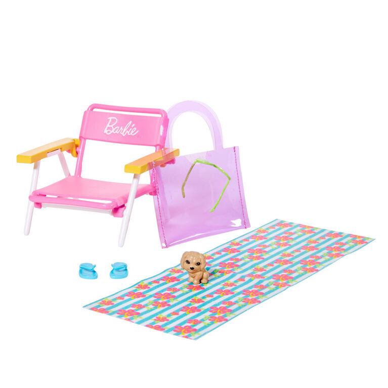 Barbie Accessory Pack, Beach Theme, with 6 Pieces Including Pet