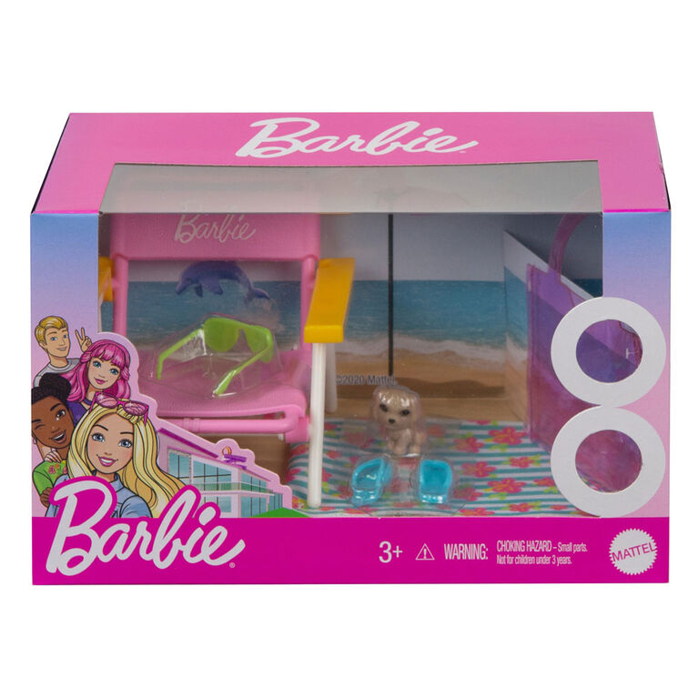 Barbie Accessory Pack, Beach Theme, with 6 Pieces Including Pet