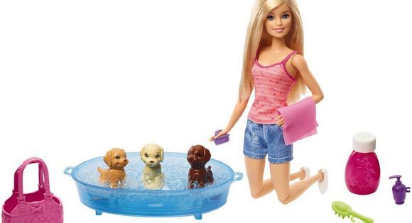 Barbie Doll Blonde And Playset With 3 Puppies And Accessories