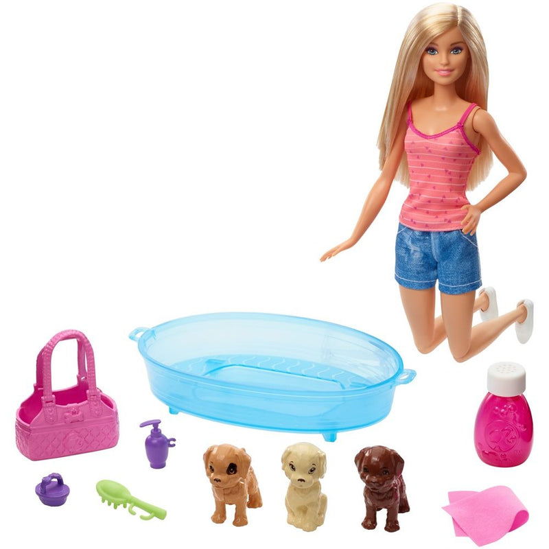 Barbie Doll Blonde And Playset With 3 Puppies And Accessories