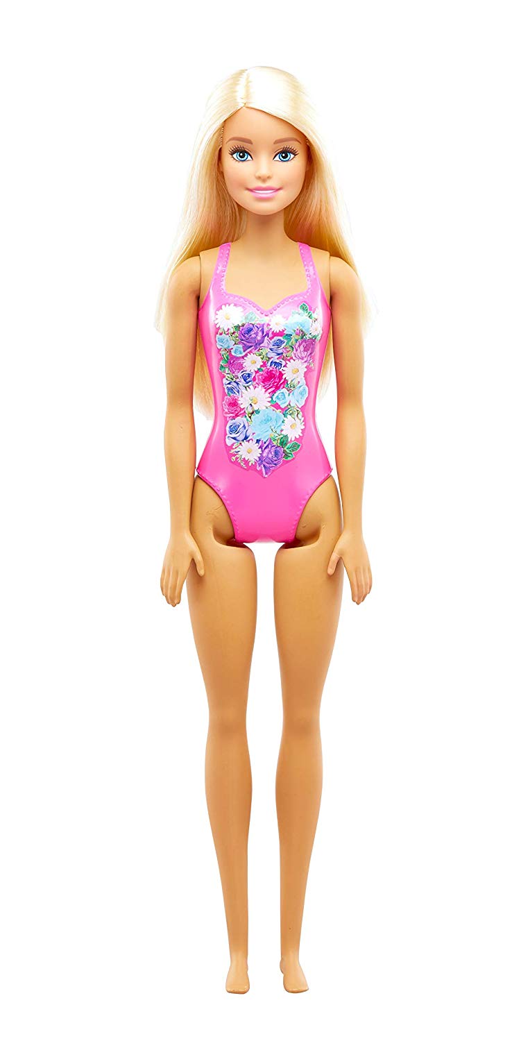 Barbie Beach Doll with Blonde Hair & Pink Graphic Swimsuit