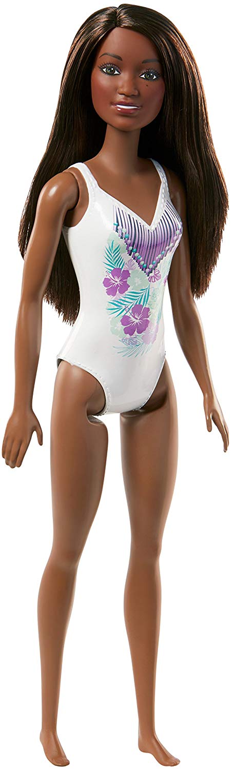 Barbie White Swimwear Beach Doll, Brunette