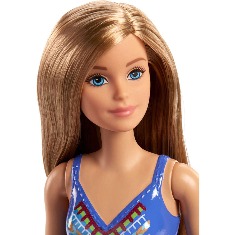 Barbie Beach Doll with Blue Patterned One Piece Swimsuit Blonde
