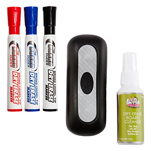 Board Dudes Dry Erase Value Pack with 3 Markers Cleaner Eraser (DDP03)