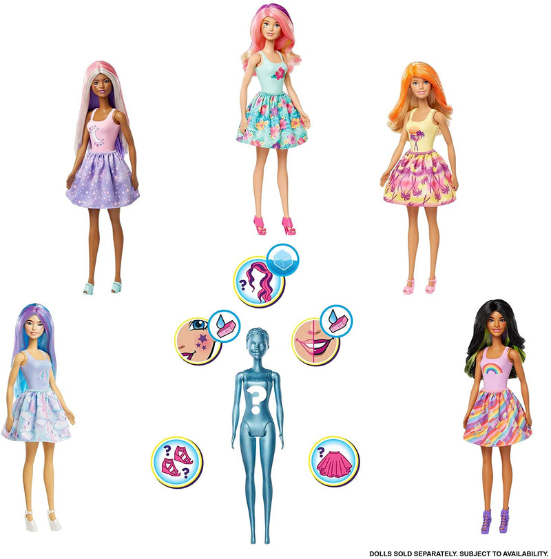 Barbie Color Reveal Doll with 7 Surprises 4 Mystery Bags, Surprise Wig, Skirt, Shoes & Sponge