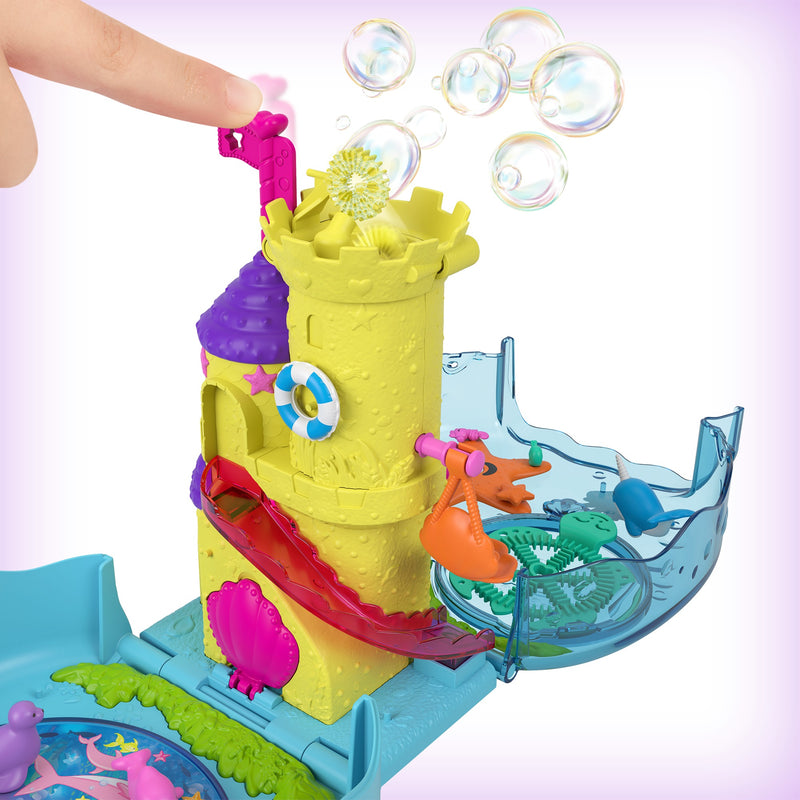 Polly Pocket Bubble Aquarium with Underwater Theme, 2 Bubble-Making Features, Pool, Micro Polly & Mermaid Doll, Bubble Solution & 18 Accessories