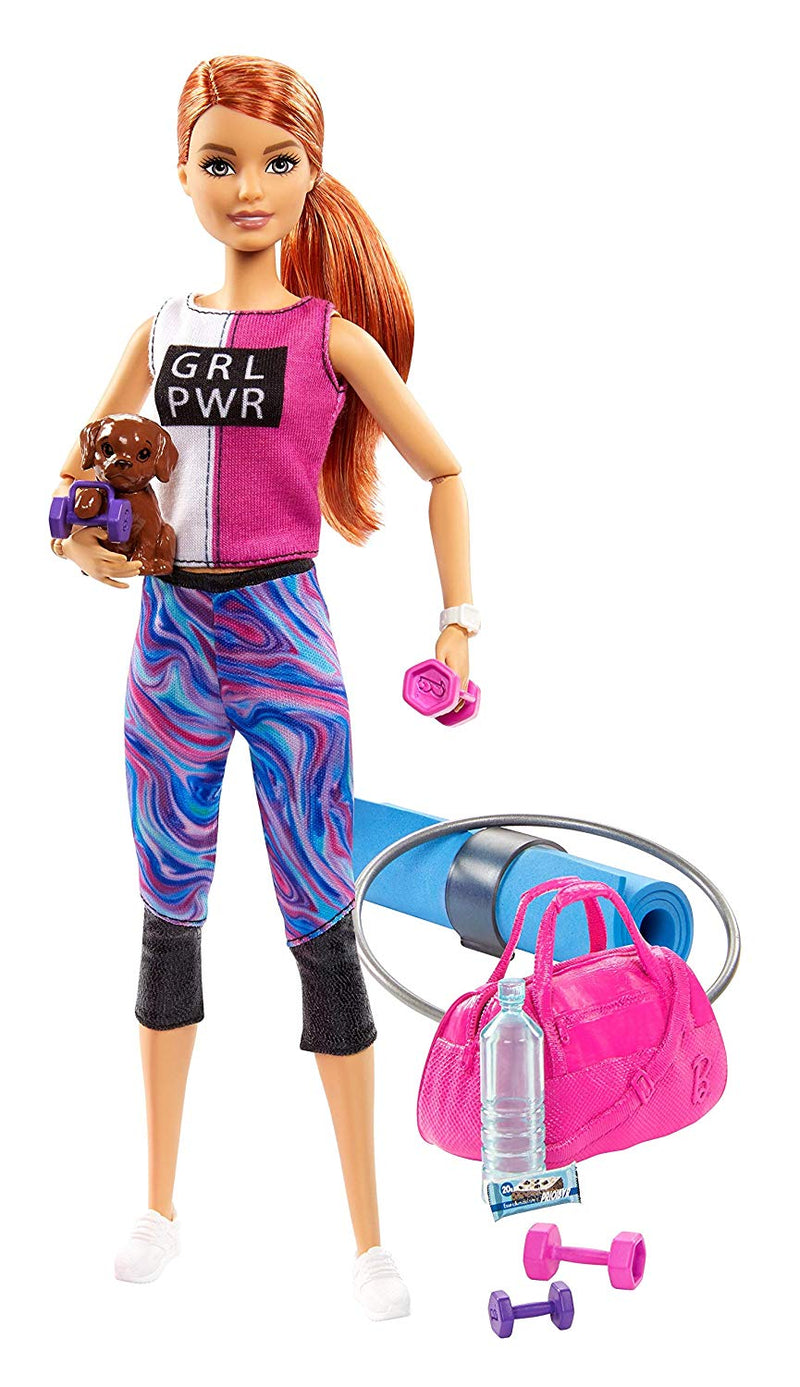 Barbie Fitness Doll Red-Haired With Puppy and 9 Accessories