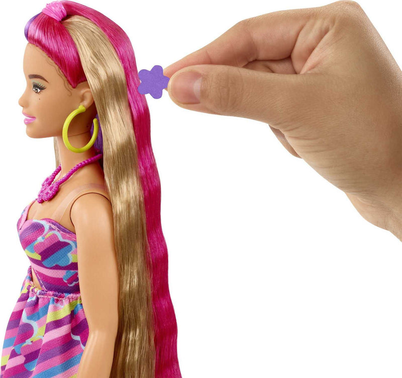 Barbie Totally Hair Flower-Themed Doll, Curvy, 8.5 inch Fantasy Hair, Dress, 15 Hair & Fashion Play Accessories