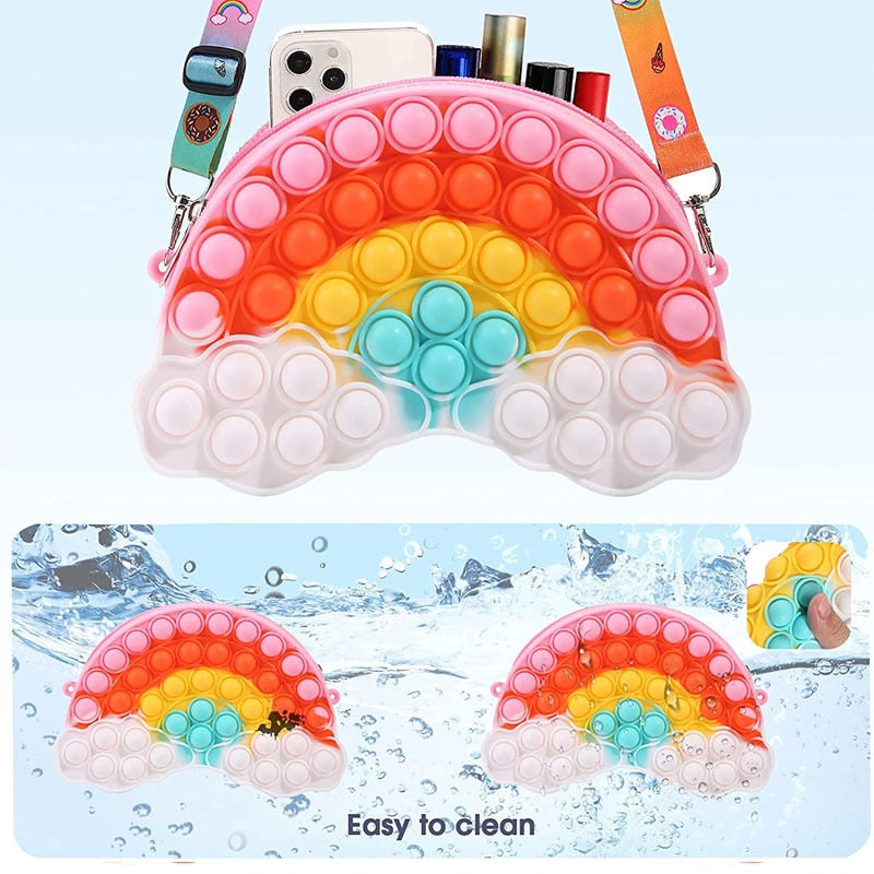 Kawaii Rainbow Bag Pop-it Fidget Toys Purse for Girls