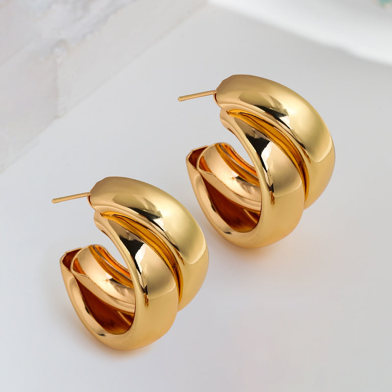 Women's Gold Round Geometric Statement Hoop Earrings