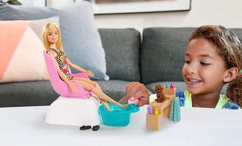 Barbie Mani-Pedi Spa Playset with Blonde Doll, Puppy, Foot Spa & Accessories