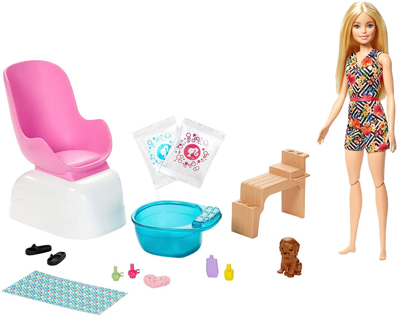Barbie Mani-Pedi Spa Playset with Blonde Doll, Puppy, Foot Spa & Accessories