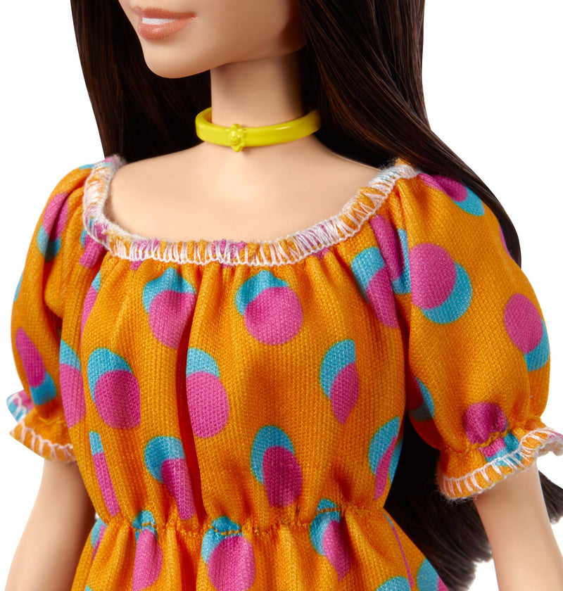 Barbie Fashionistas Doll Long Brunette Hair Wearing Orange Dress