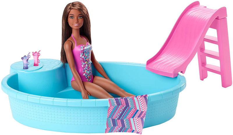 Barbie Estate Playset with Brunette Doll, Pool, Slide & Accessories