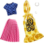 Barbie Clothes 2 Outfits Polka Dots On A Yellow Hoodie Dress, Blue Top and Pink Skirt, 2 Accessories