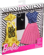 Barbie Clothes 2 Outfits Polka Dots On A Yellow Hoodie Dress, Blue Top and Pink Skirt, 2 Accessories