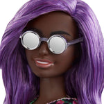Barbie Fashionistas Doll with Purple Hair Wearing Black Floral Dress