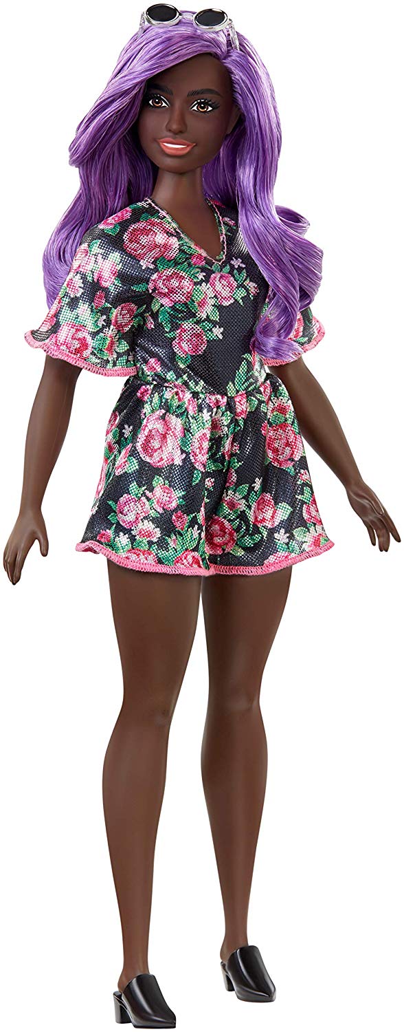Barbie Fashionistas Doll with Purple Hair Wearing Black Floral Dress Square Imports Barbie Fashionistas Doll with Purple Hair Wearing Black Floral Dress Square Imports