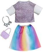 Barbie Fashions Complete Look Gray Top & Rainbow Skirt Set