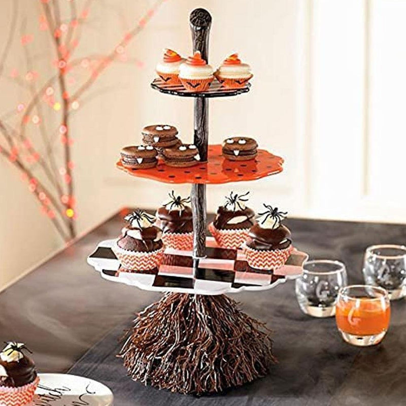 Halloween Broom Tree Root Snack Rack Table Decoration, 3-Tiers