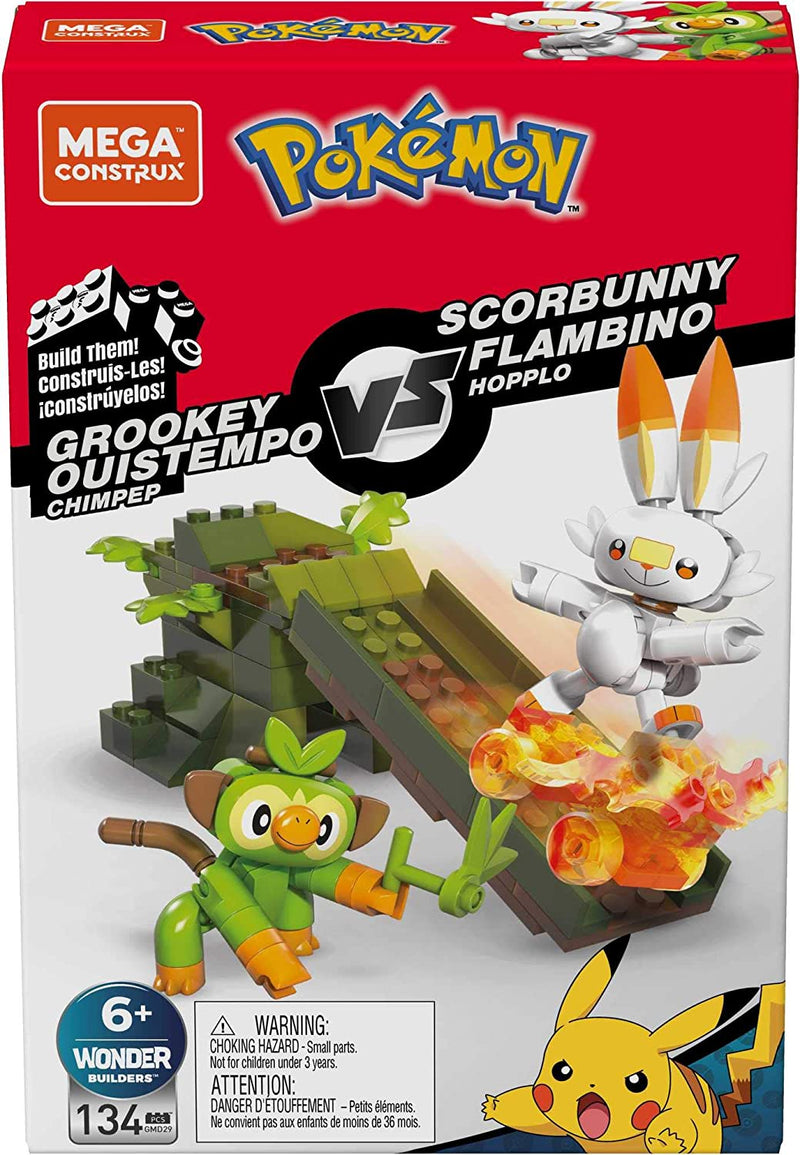 Mega Construx Pokemon Grookey vs. Scorbunny Figure Building Set