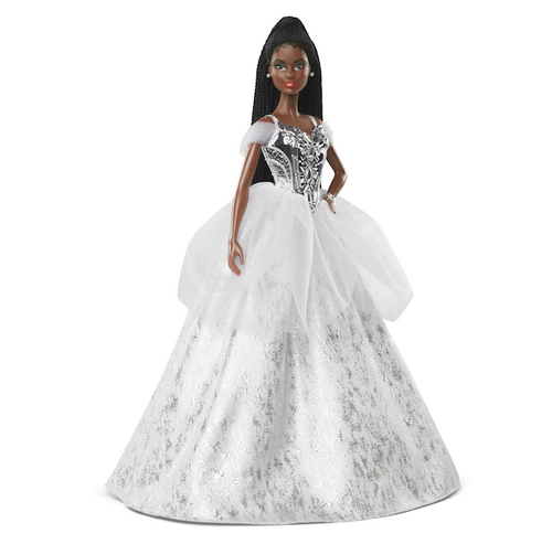 Barbie Signature 2021 Holiday Barbie Doll (12-inch, Brunette Braids) in Silver Gown