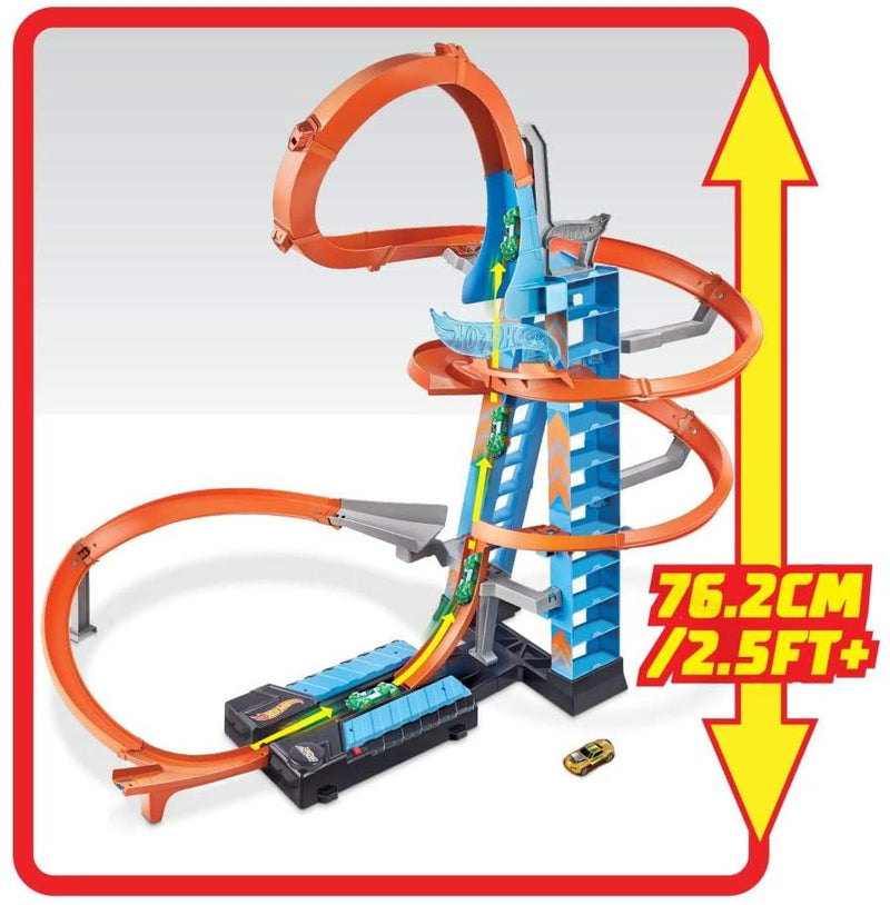 Hot Wheels Sky Crash Tower Track Set 2.5 Ft High, Motorized Booster and 1 Car