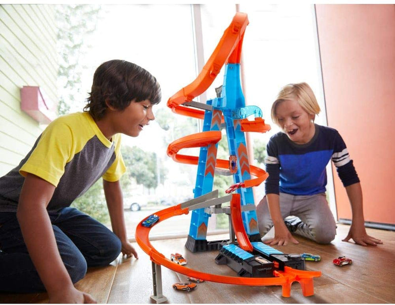 Hot Wheels Sky Crash Tower Track Set 2.5 Ft High, Motorized Booster and 1 Car