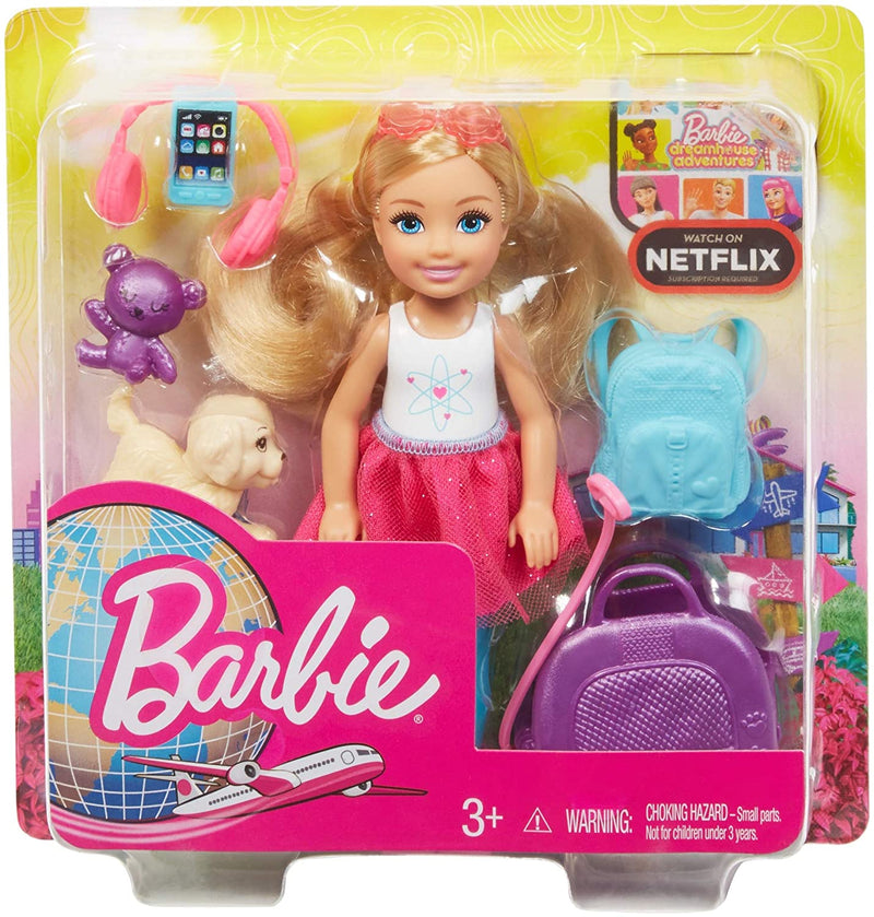 Barbie Chelsea Travel Doll Blonde with Puppy, Carrier and Accessories