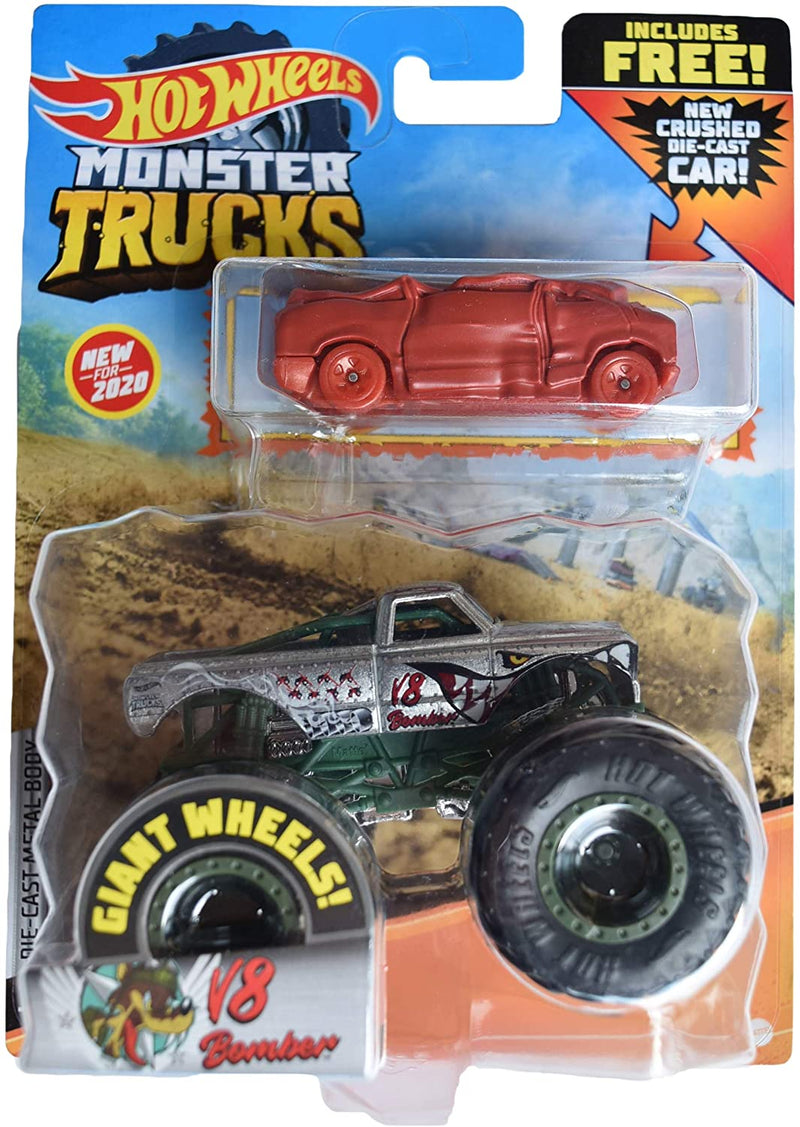 Hot Wheels Monster Trucks V8 Bomber with New Crushed Car