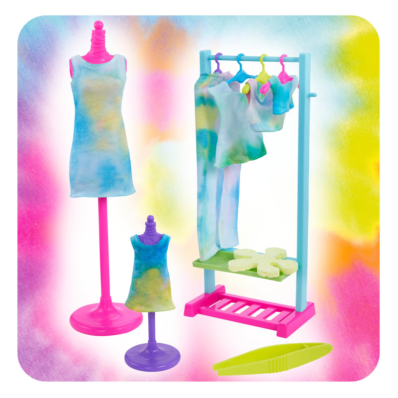 Barbie Color Reveal Gift Set, Tie-Dye Fashion Maker, Color Reveal Barbie Doll, Chelsea Doll and Pet, Tie-Dye Tools and Dye-able Fashions