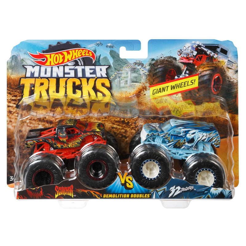 Hot Wheels Monster Trucks 1:64 scale demo doubles 2-pack (styles may vary)