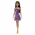 Barbie Doll with Dark Brown Hair, Butterfly Print Purple and Yellow Dress & Heels