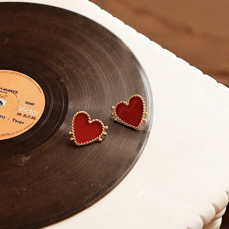 Red Heart Stud Earrings